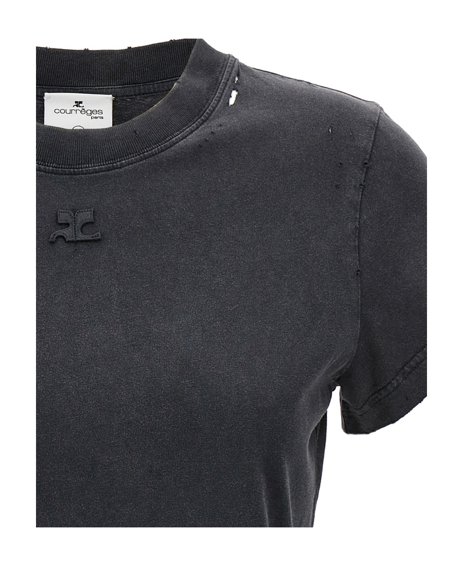 Shop Courrèges Ac Destroyed Cotton T-shir In Black