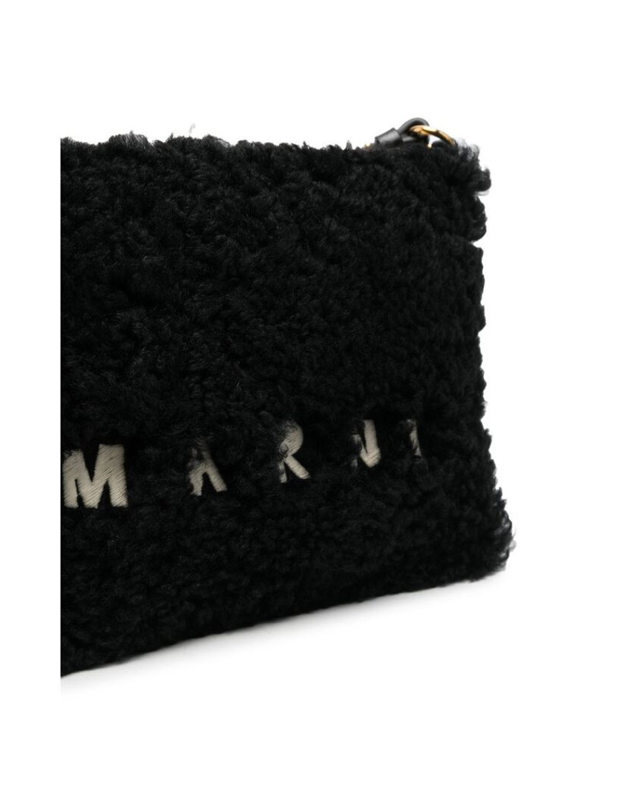 Shop Marni Black Shearling And Leather Pouch