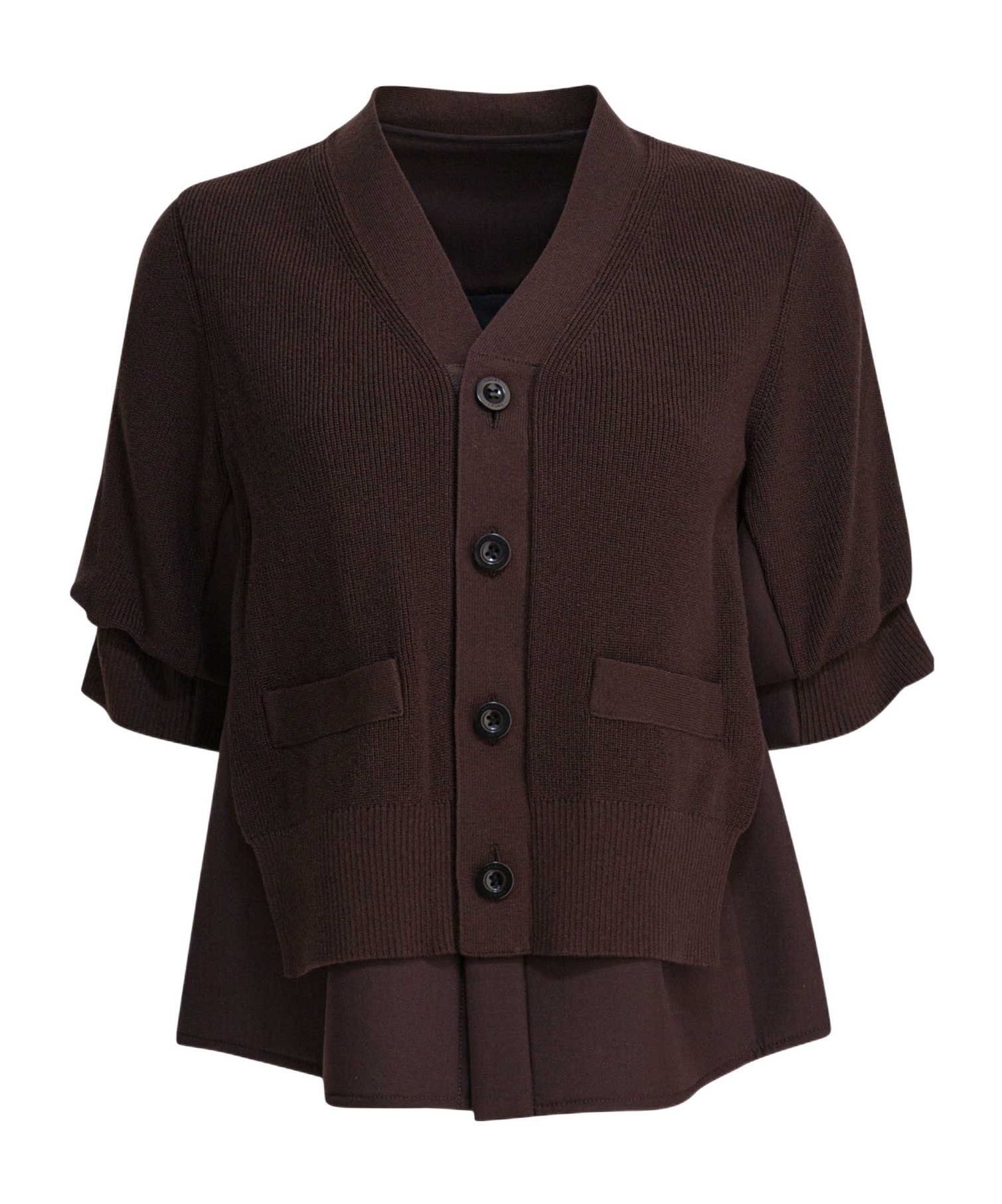 Sacai Knitwear Sweater With V-neck And Pockets In Brown