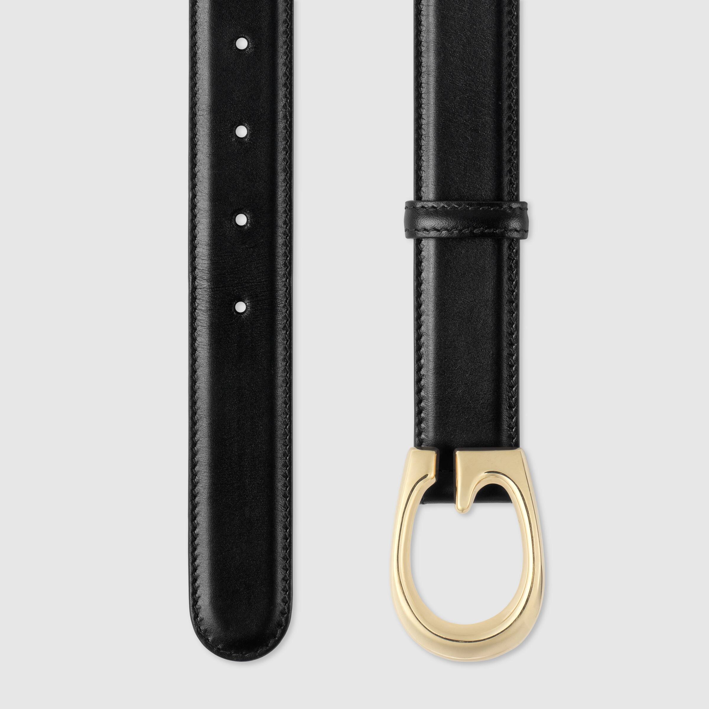 Gucci G-buckle Thin Leather Belt In Black