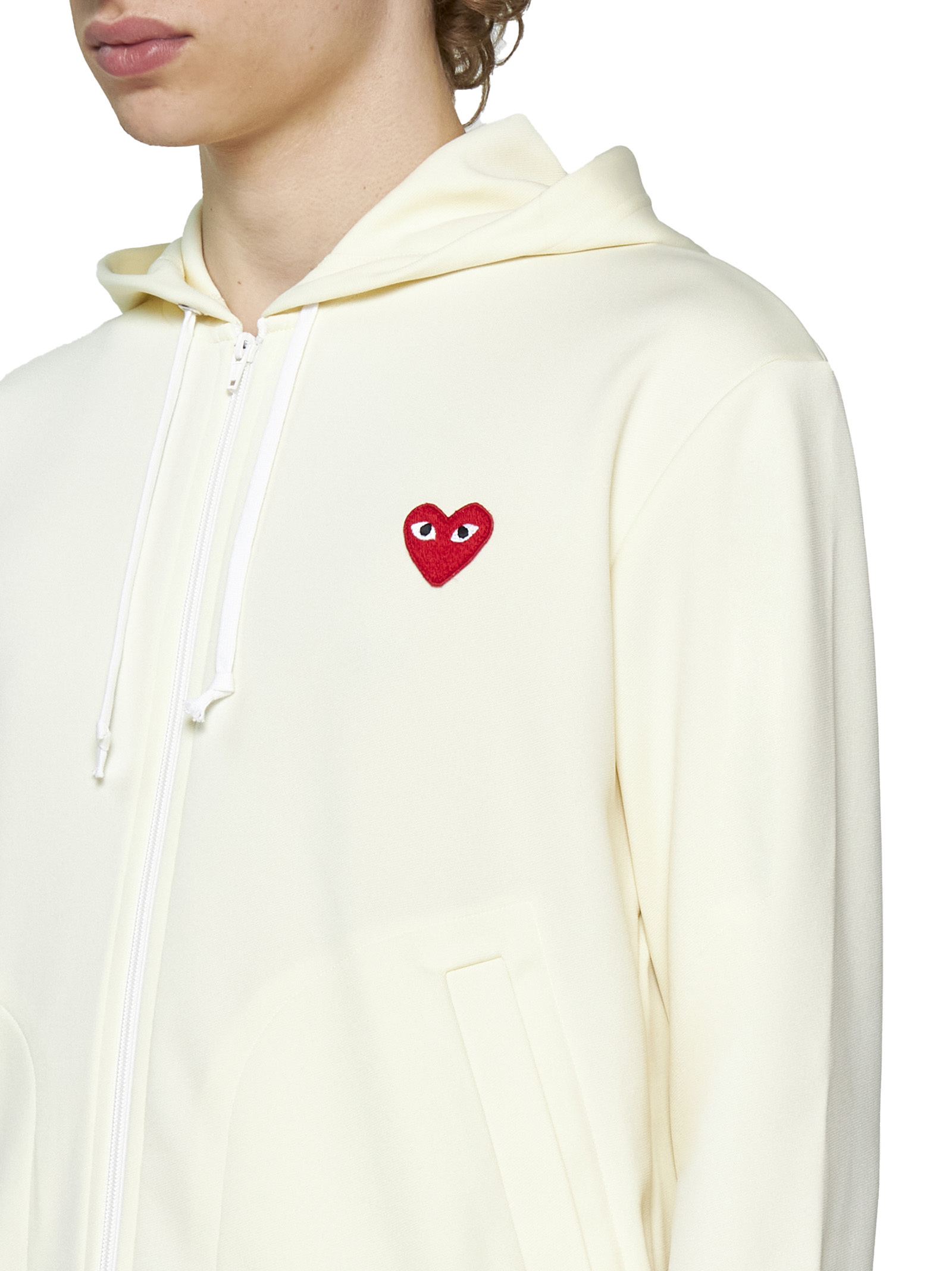 Comme Des Garçons Play Heart-motif Zip-up Hoodie In White