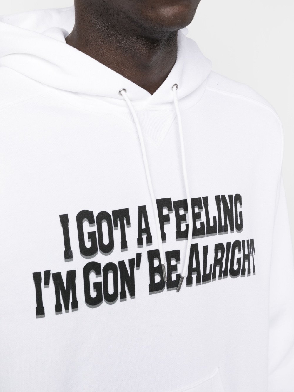 Sacai Slogan-print Cotton Hoodie In White