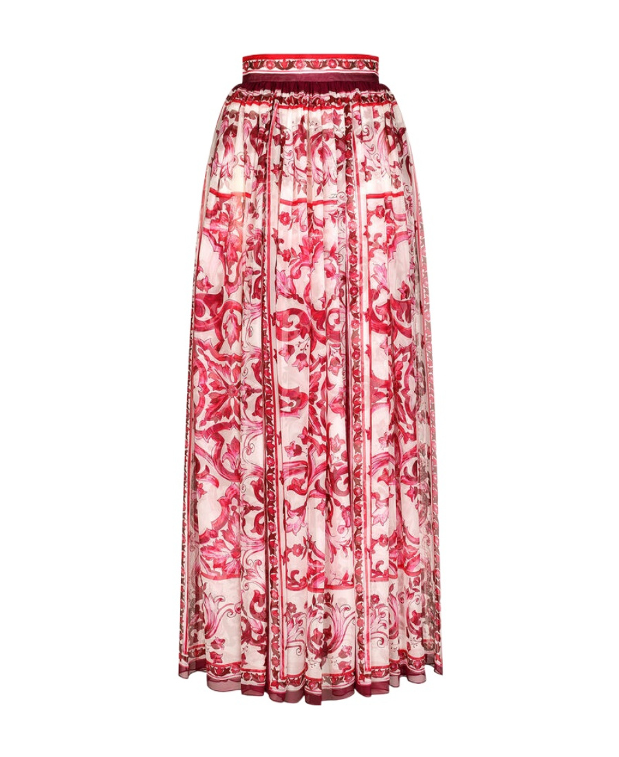 Dolce & Gabbana Majolica-print Silk Floor-length Skirt In Pink
