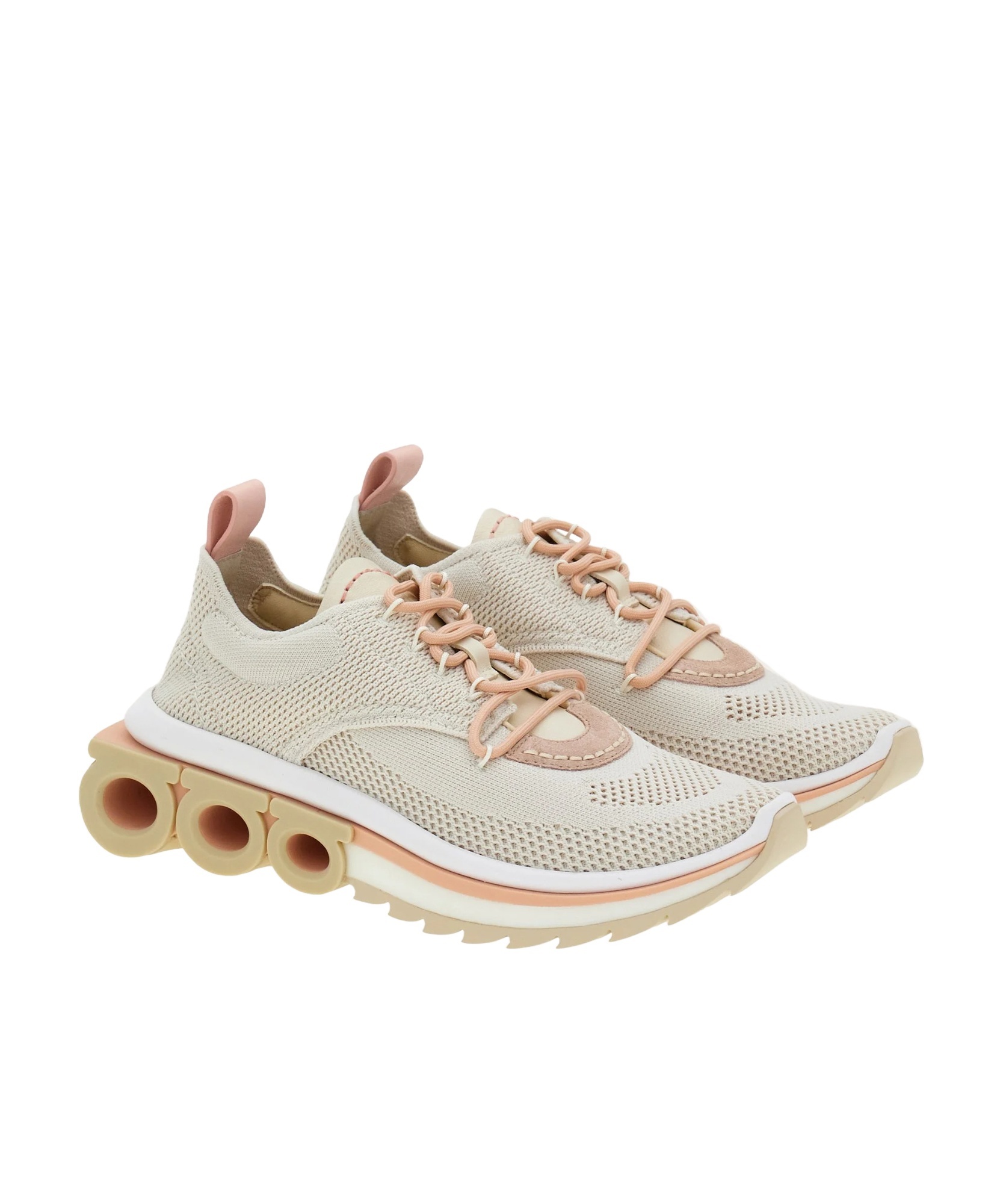 Ferragamo Mesh Perforated Pull Tab Rubber Sole Sneakers In Gray