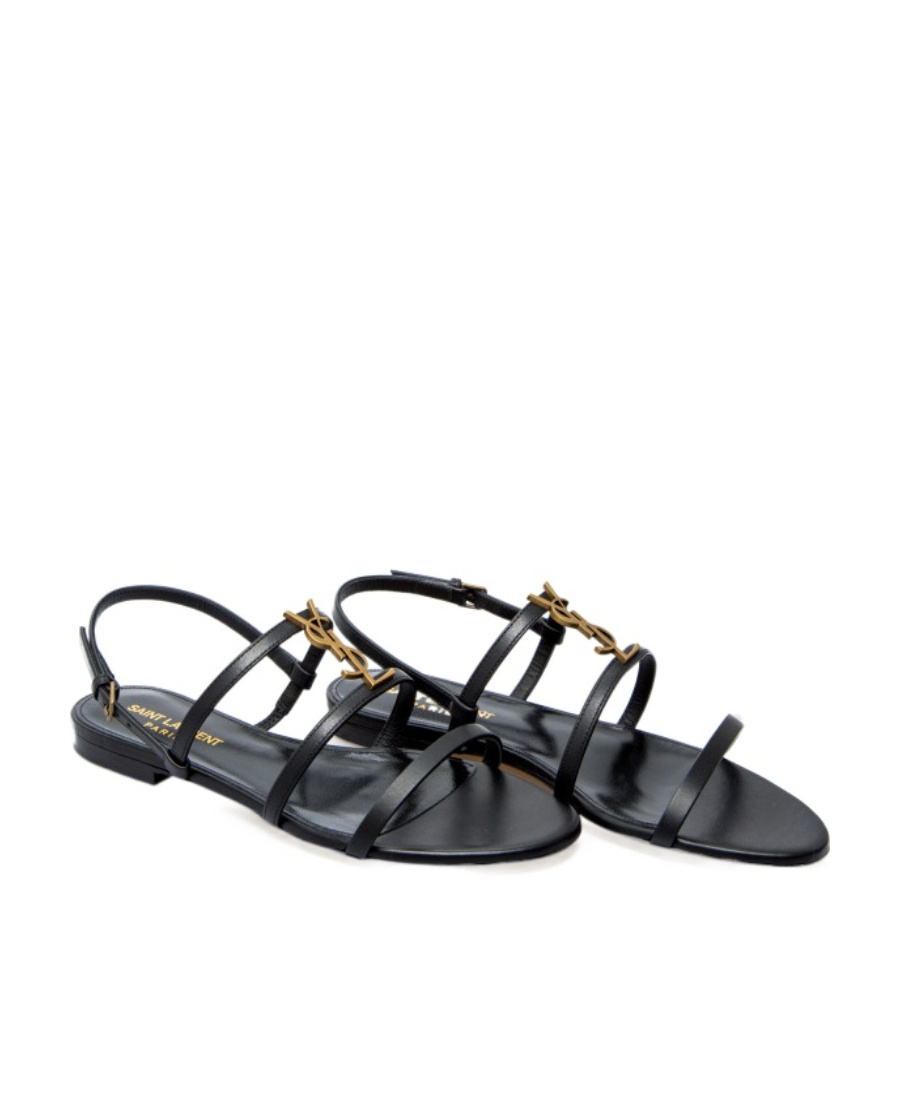 Saint Laurent Cassandra Calfskin Ysl Slingback Sandals In Black