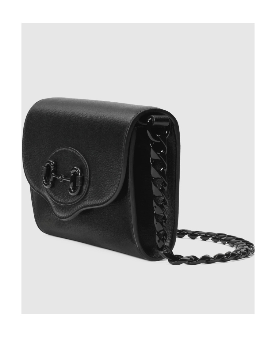 Gucci Black Leather Mini Crossbody Handbag With Horsebit Detail For Women In Black