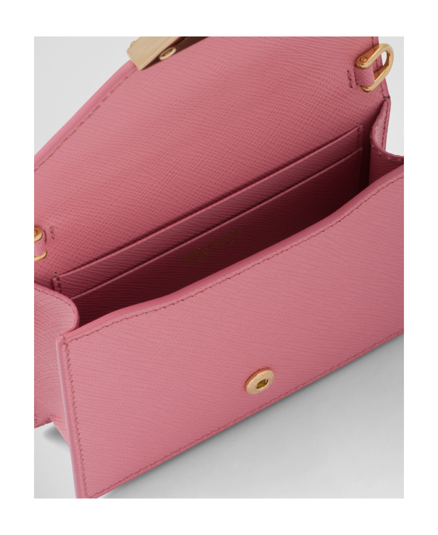 Prada Saffiano Card Bag With Shoulder Strap In Petal Powder