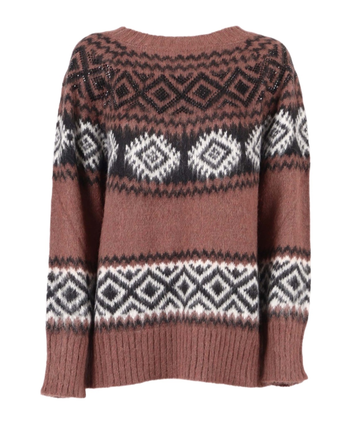 Ermanno Scervino Ribbed Knit Sweater With Classic Round Neckline In Brown