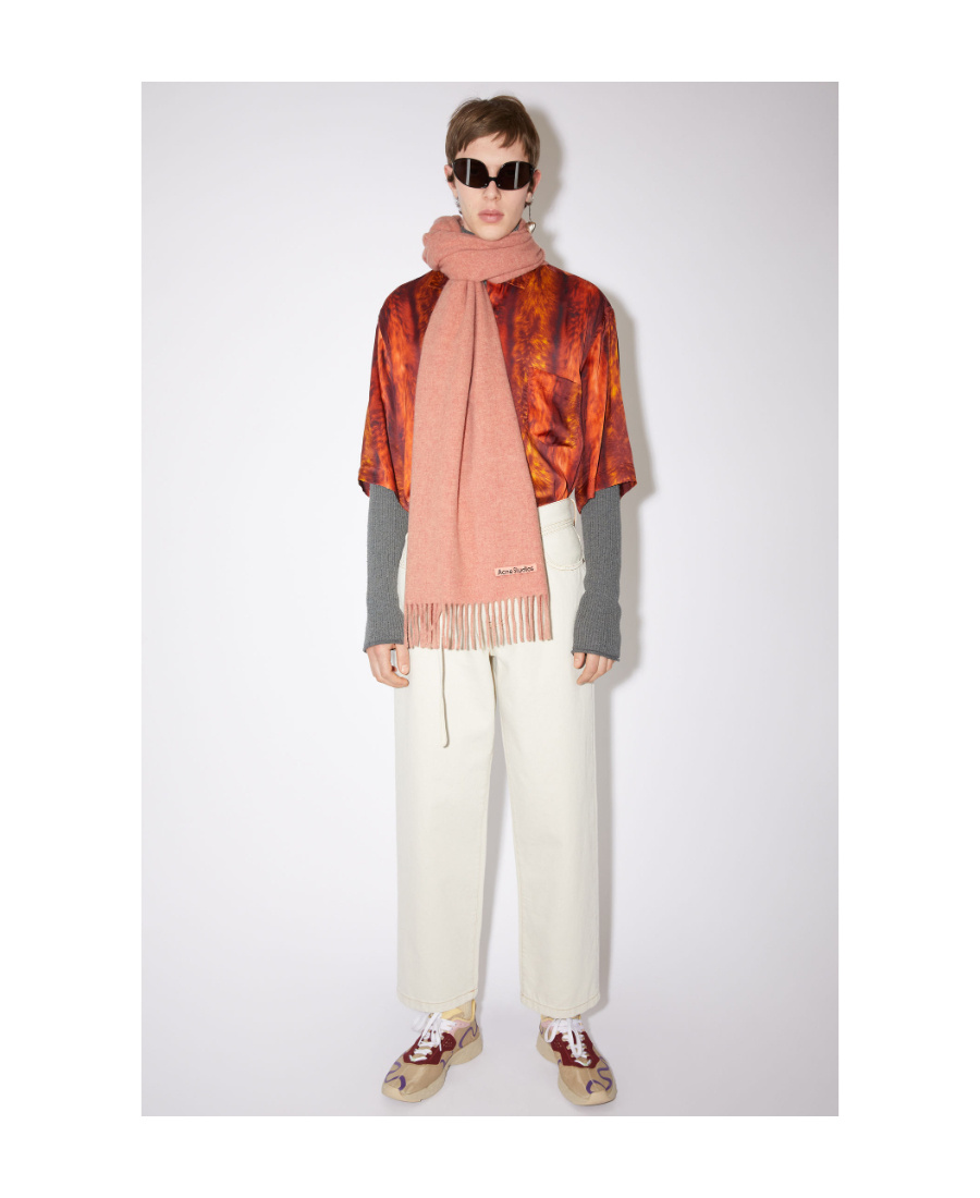 Shop Acne Studios Fringed Wool Scarf In Pink