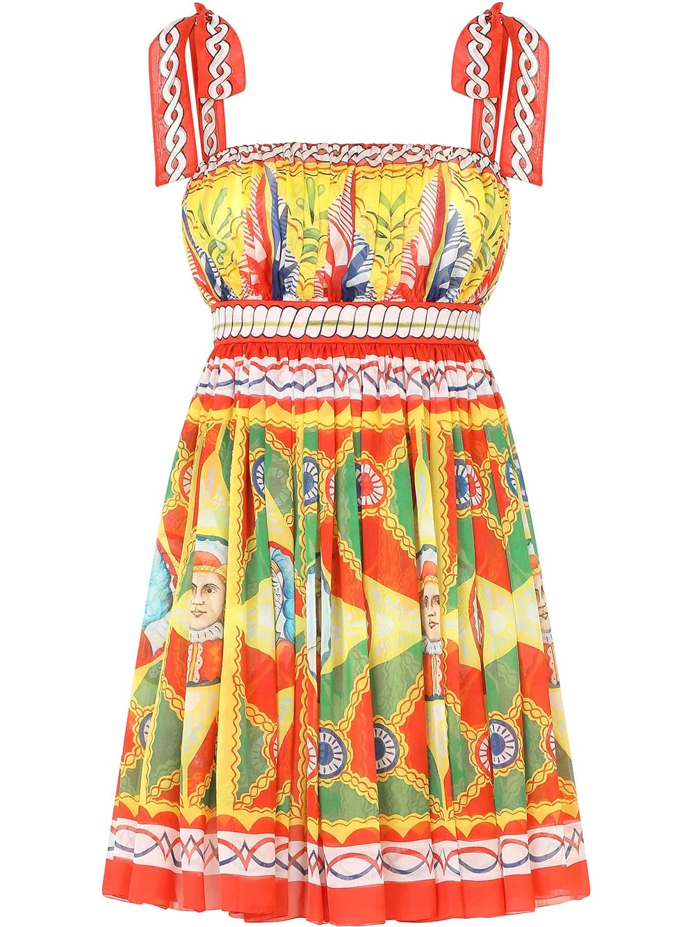 Dolce & Gabbana Mini Dress With Carretto Print In Chiffon In Multicolor