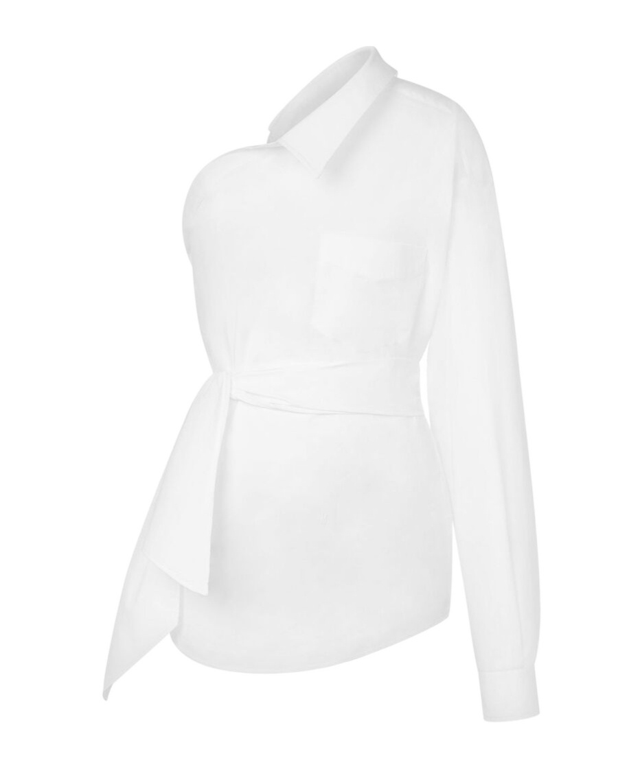 Shop Moschino Off-shoulder Shirt In White