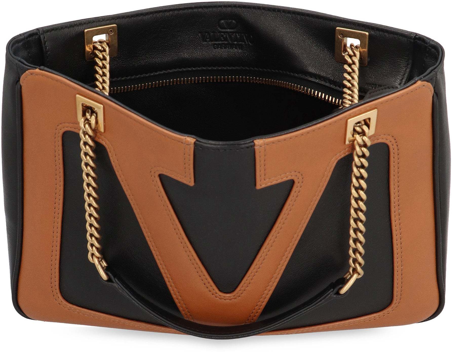 Valentino Garavani Black Lambskin Leather Viva Superstar Medium Tote Bag In Brown