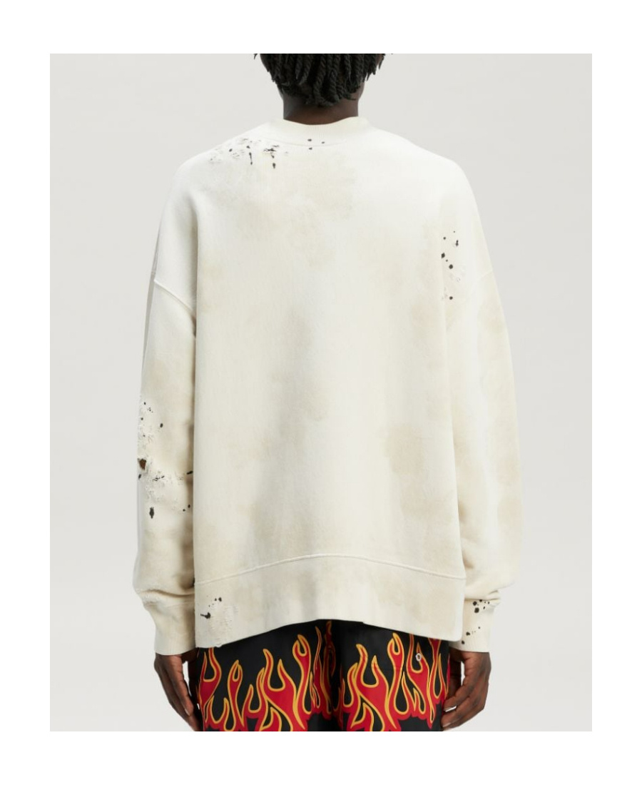 Palm Angels Logo-print Distressed-finish Sweatshirt In White