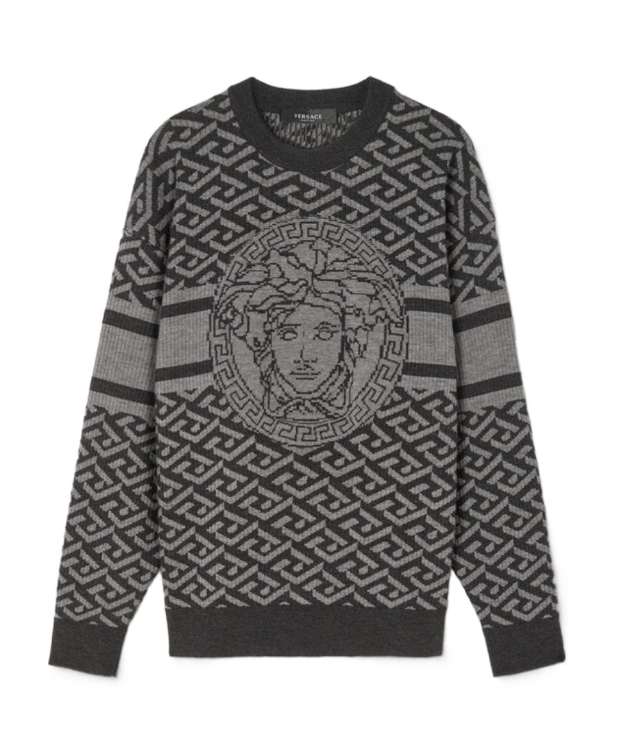Versace La Greca Medusa Jacquard Jumper In Black