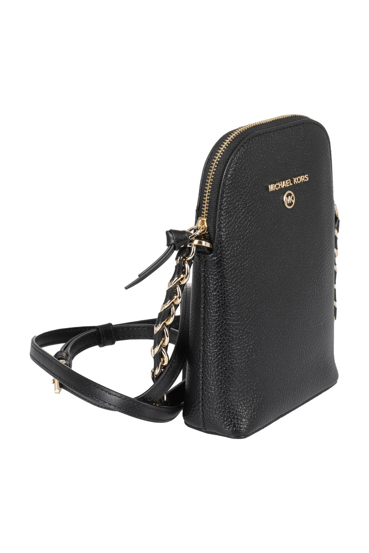 Michael Kors Michael  Jet Set Charm North South Chain Leather Phone Crossbody In Black