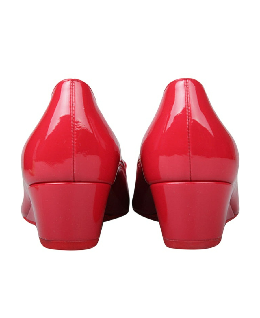 Ferragamo Bow Knot Fish Mouth Slope Heel Shoes In Red