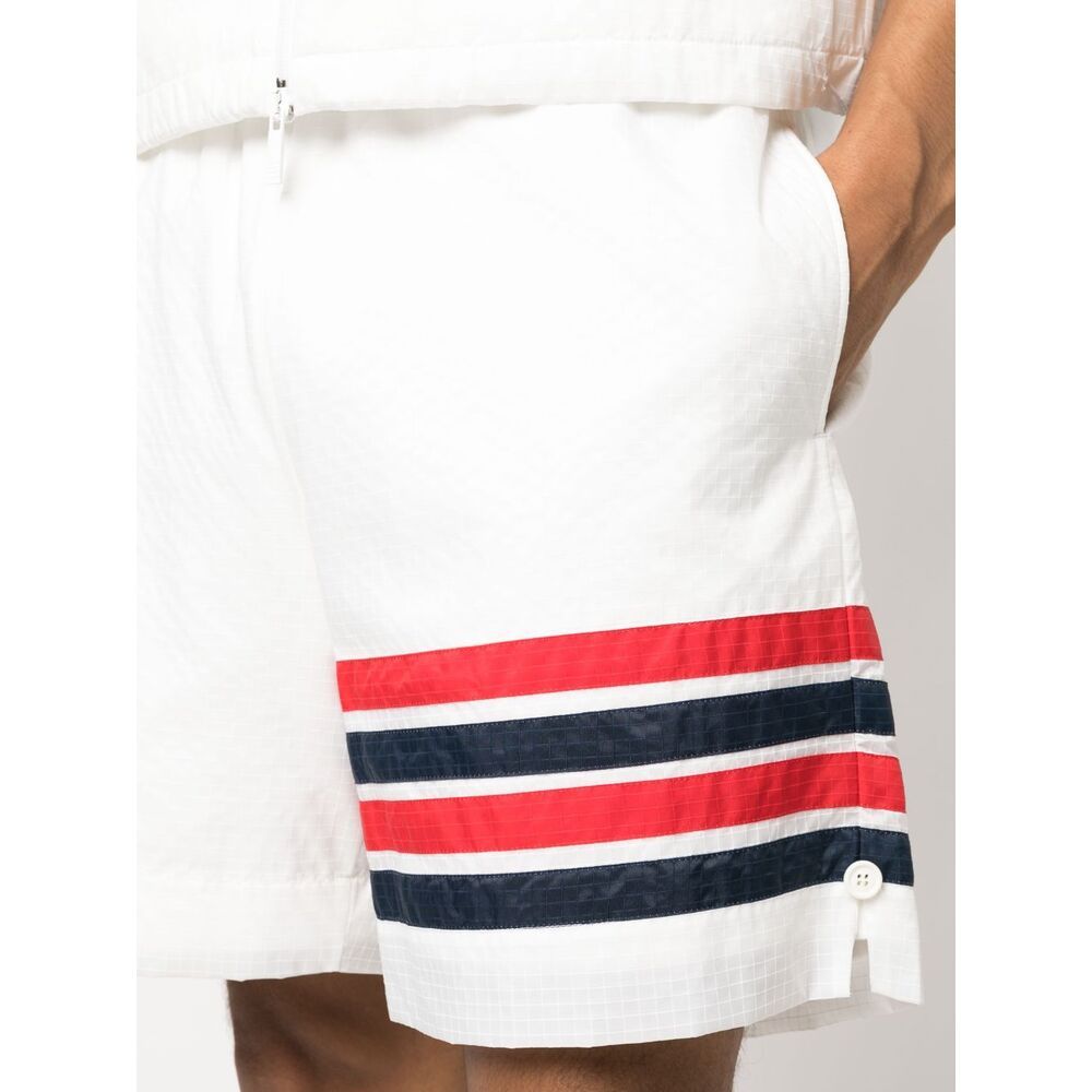 Thom Browne 4-bar Stripe Ripstop Shorts In White