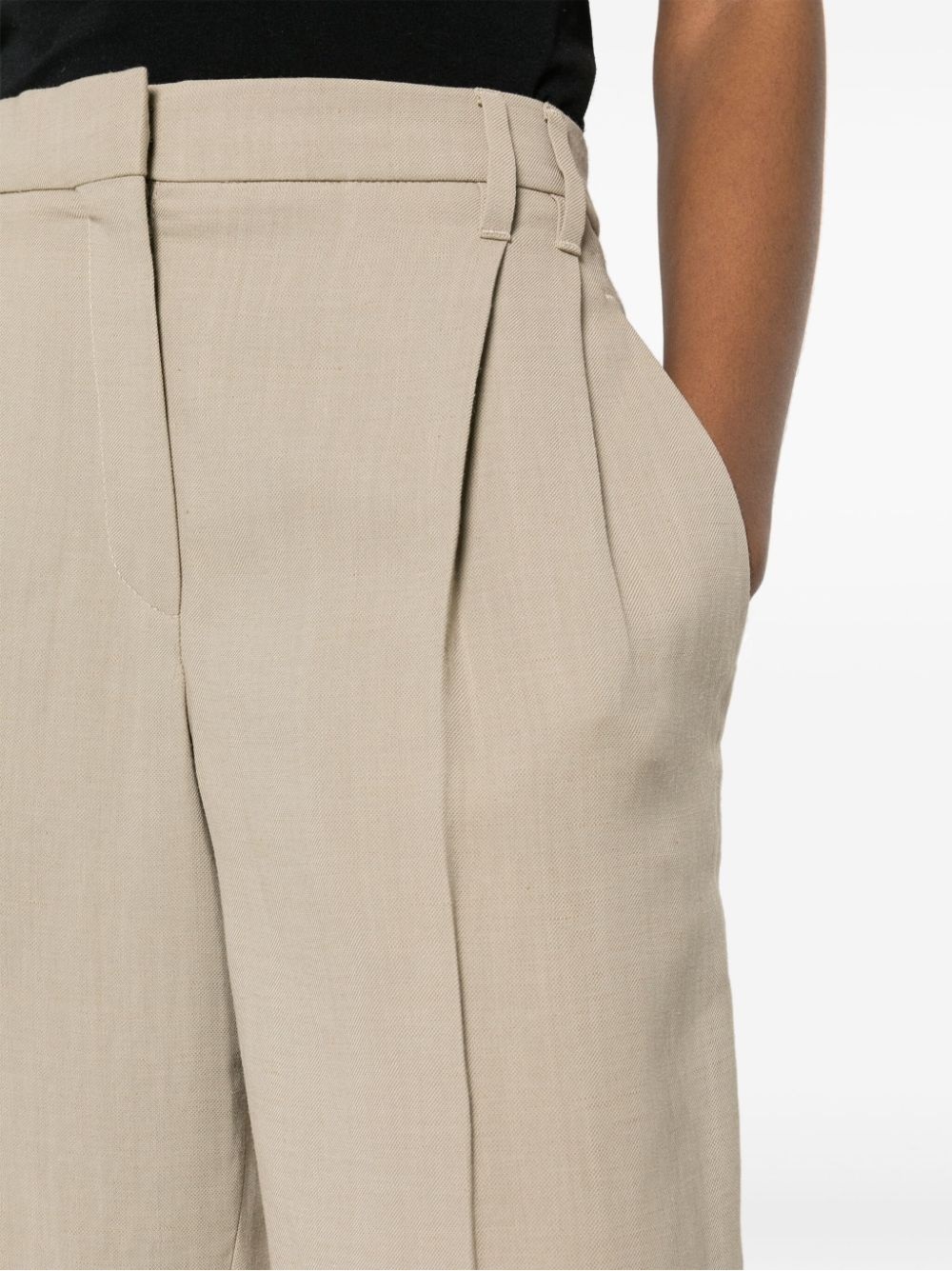 Brunello Cucinelli Cropped Tailored Trousers With Pleated Front In Nude