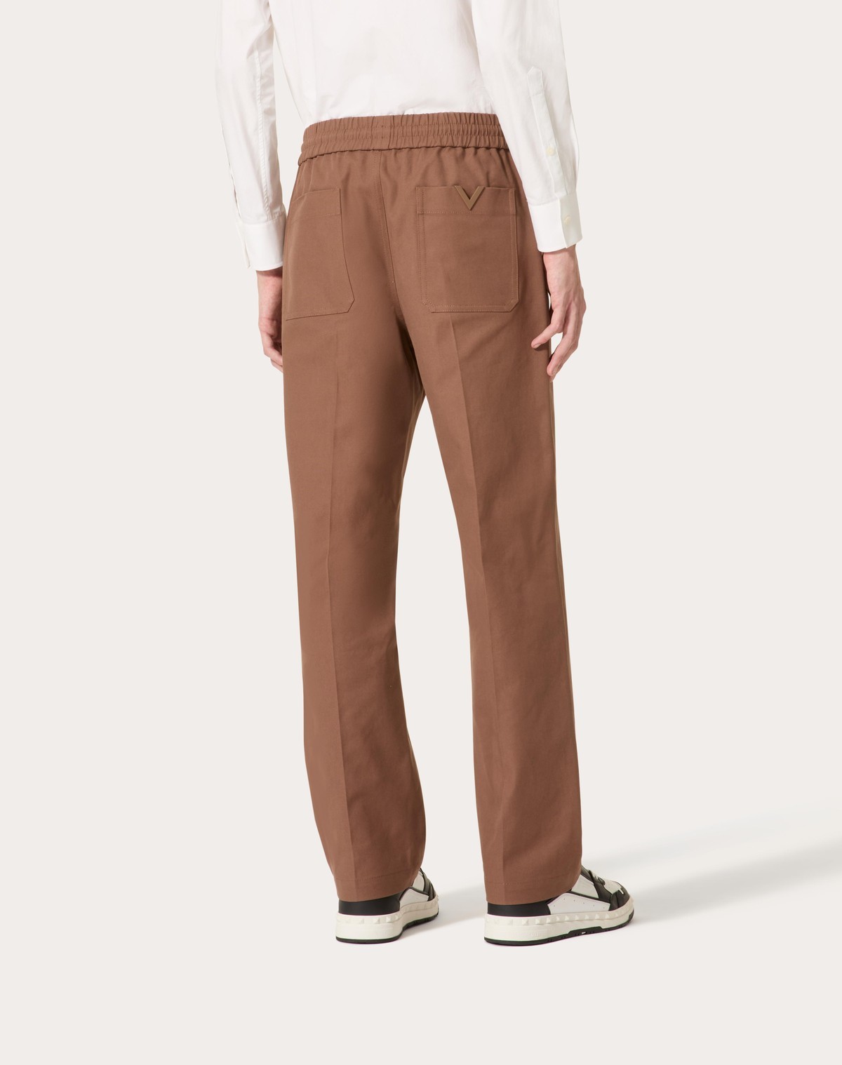 VALENTINO STRETCH COTTON CANVAS TROUSERS WITH RUBBERISED V DETAIL