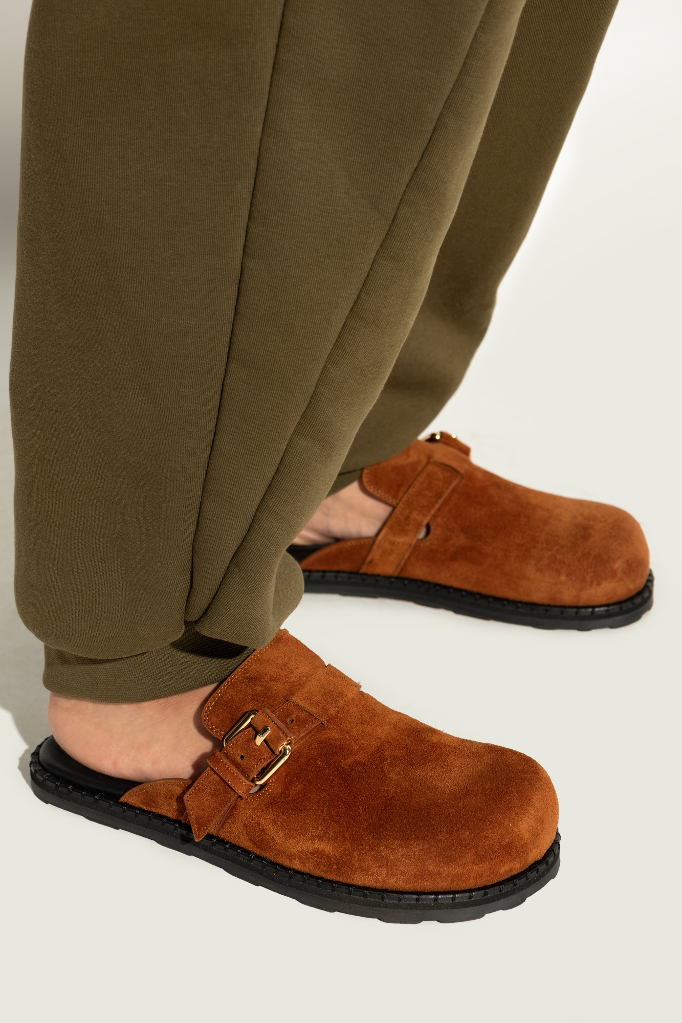 Moschino Buckle-fastening Suede Pumps In Brown