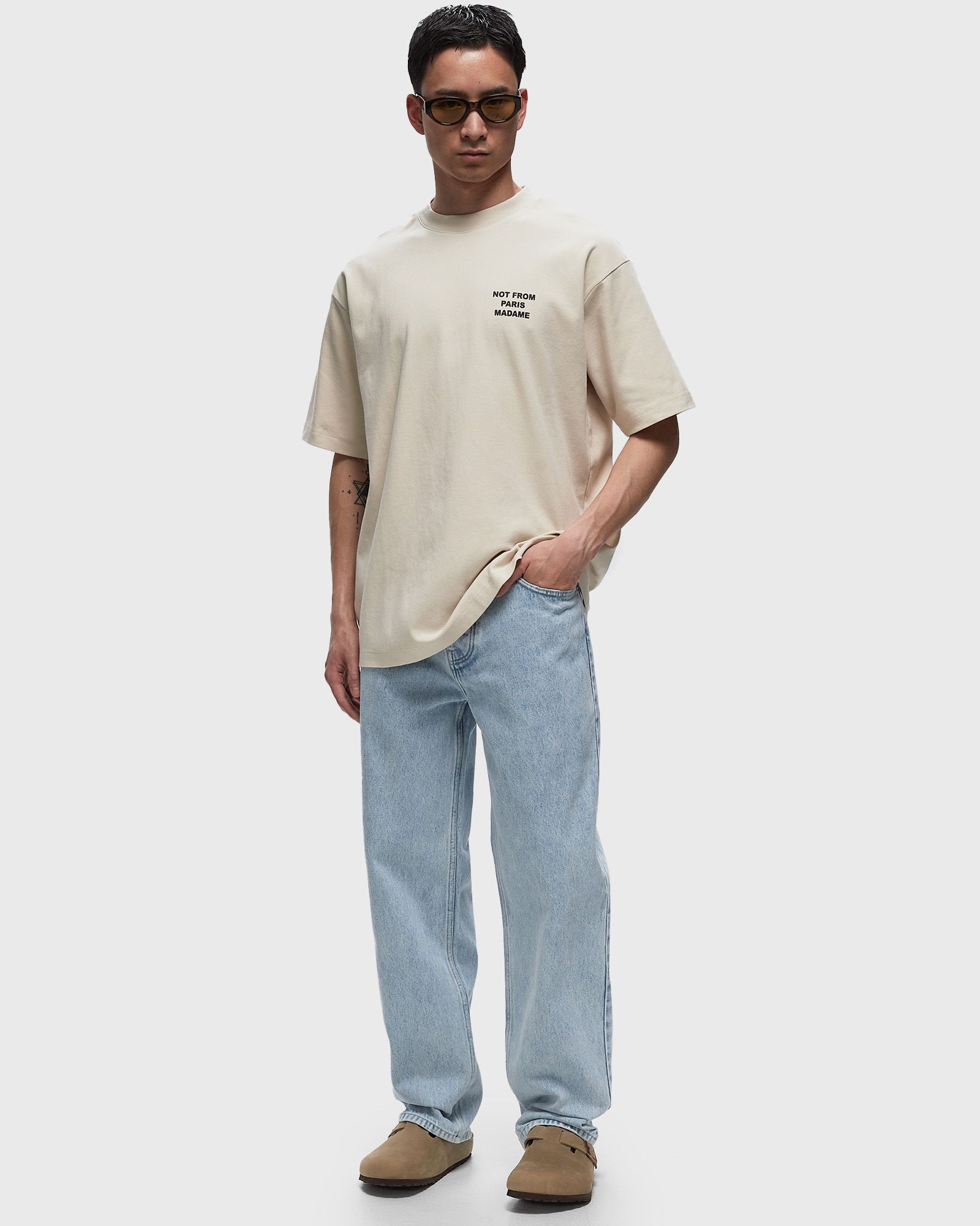 Drôle De Monsieur White Crewneck T-shirt With Slogan Print On The Front And Back In Nude