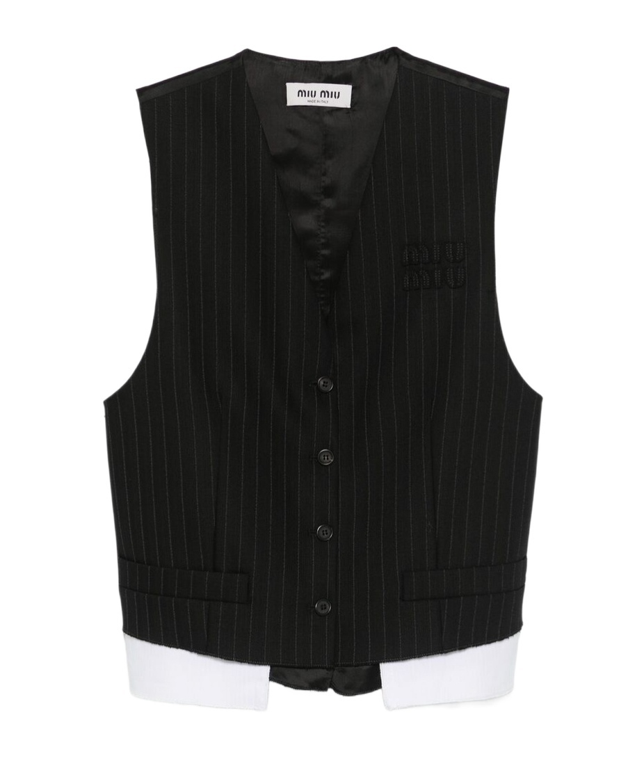 Miu Miu Pinstriped Waistcoat In Black
