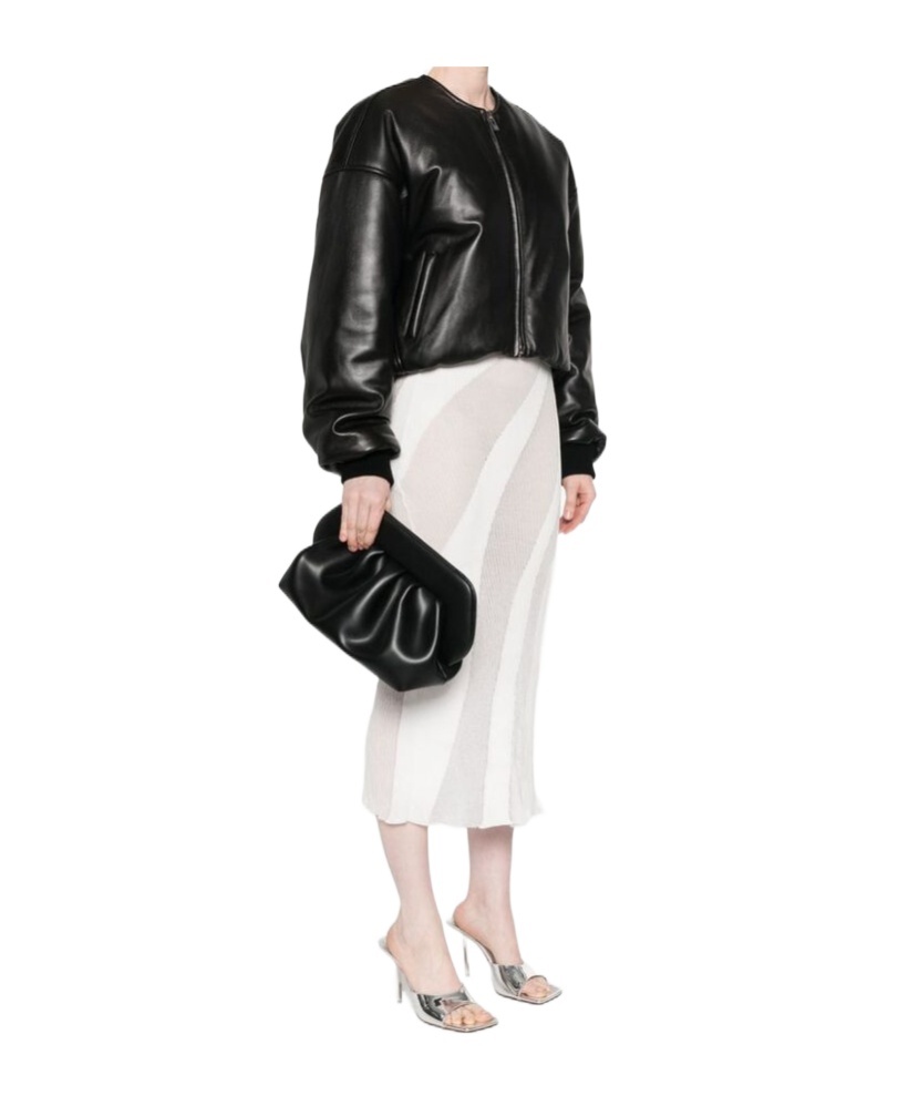 Themoirè Gathered Pleated Rectangular Clutch Bag In Black