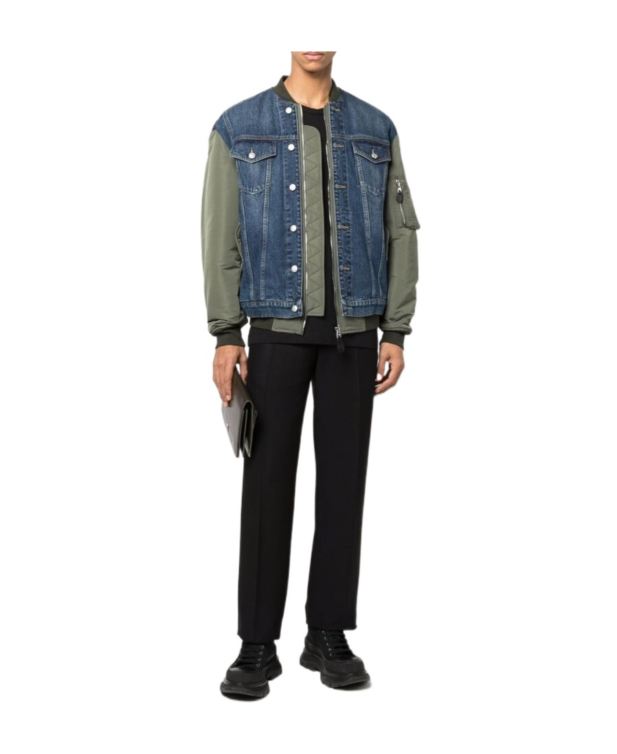 Alexander Mcqueen Denim Panelled Bomber Jacket In Blue