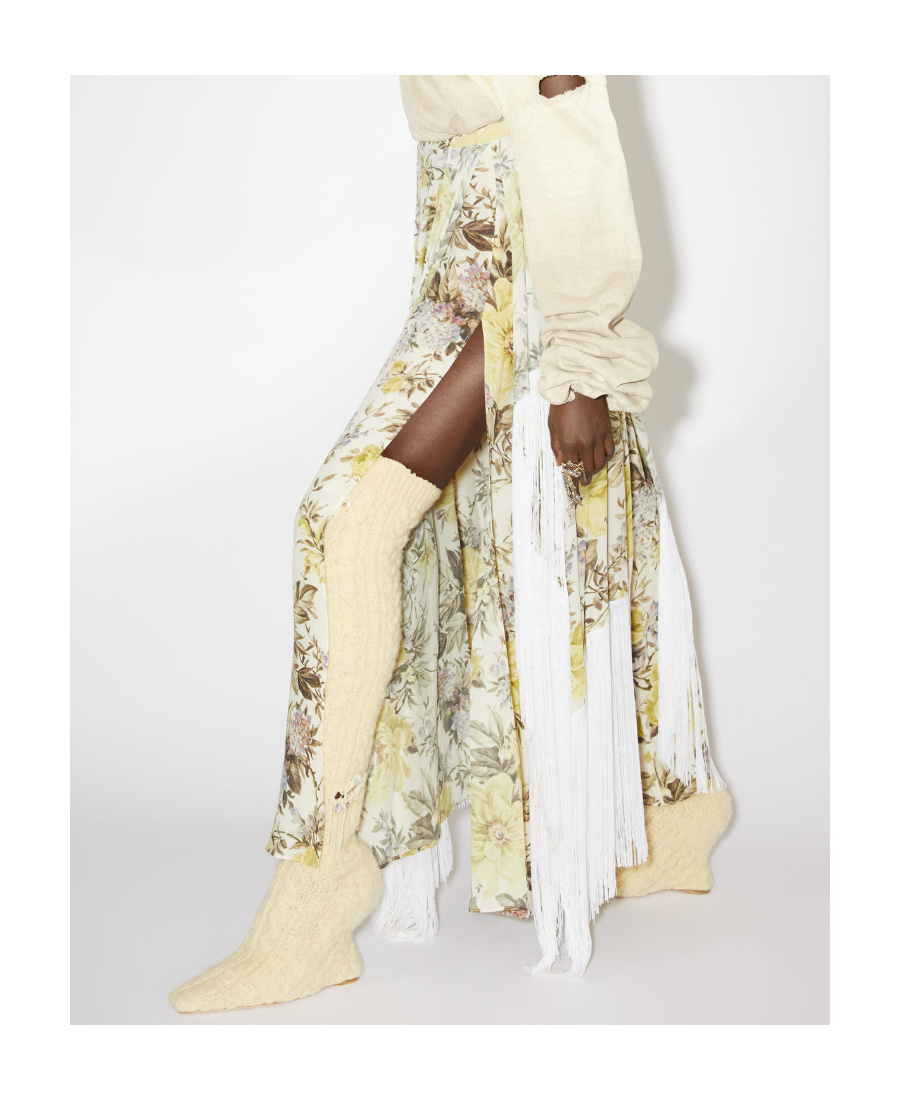 Acne Studios Floral-print Asymmetric Fringed Skirt In White