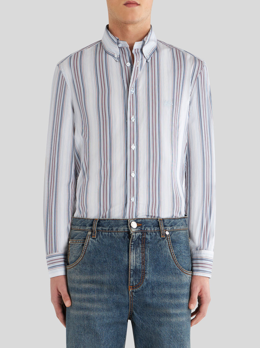 Etro Classic Striped Button-down Shirt In Gray
