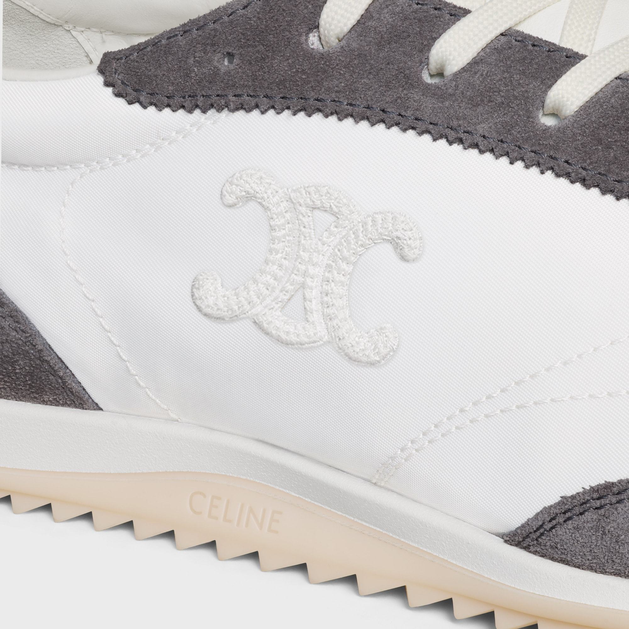 Celine Racer Low Lace-up Sneaker With Triomphe In Nylon, Suede Calfskin And Calfskin In White