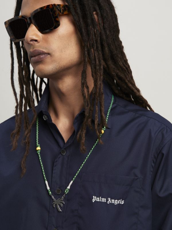Palm Angels Logo Embroidered Long-sleeved Shirt In Black