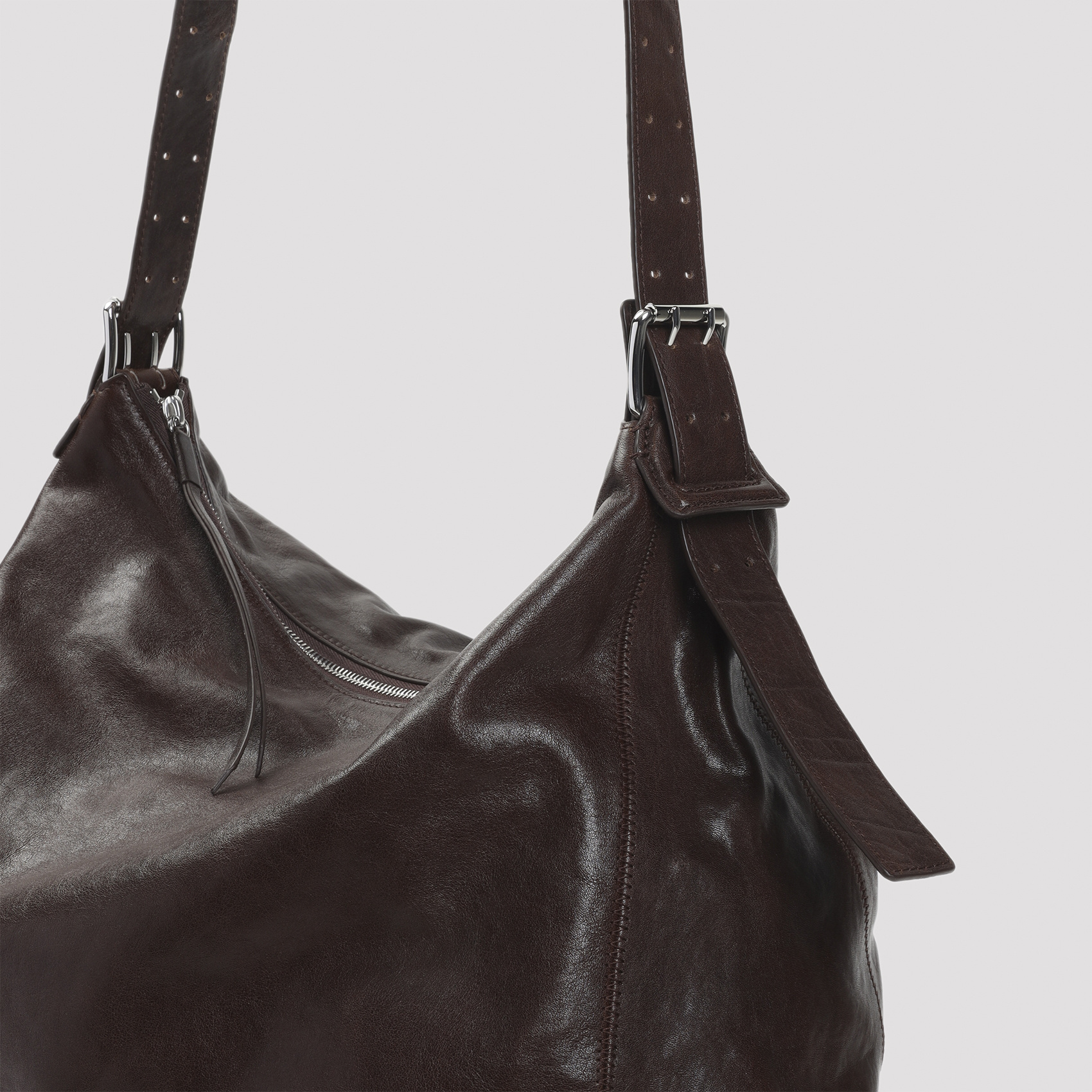 Lemaire Belted Leather Tote Bag In Brown