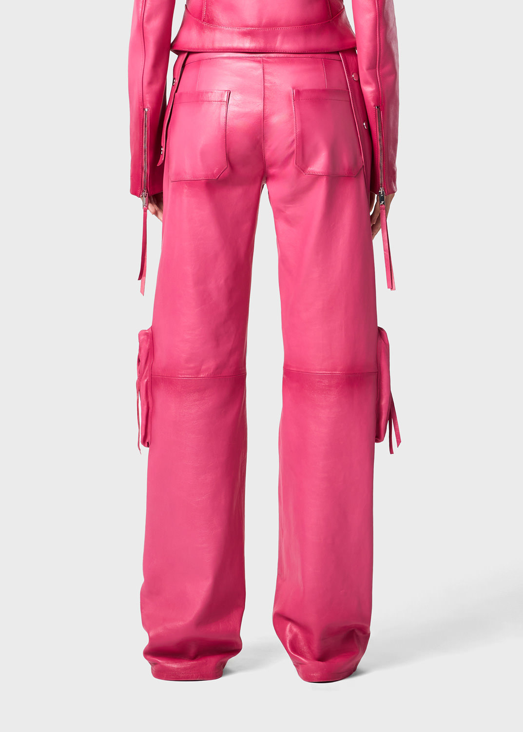 Blumarine Slim-cut Leather Cargo Trousers In Pink