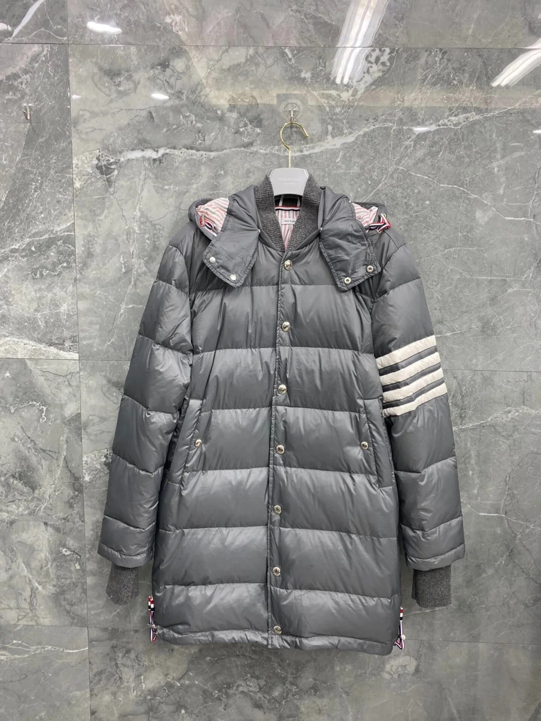 Thom Browne 4-bar Matte Nylon Coat In Gray