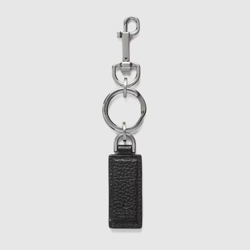 Gucci Logo Plaque Monogrammed Keychain In Black