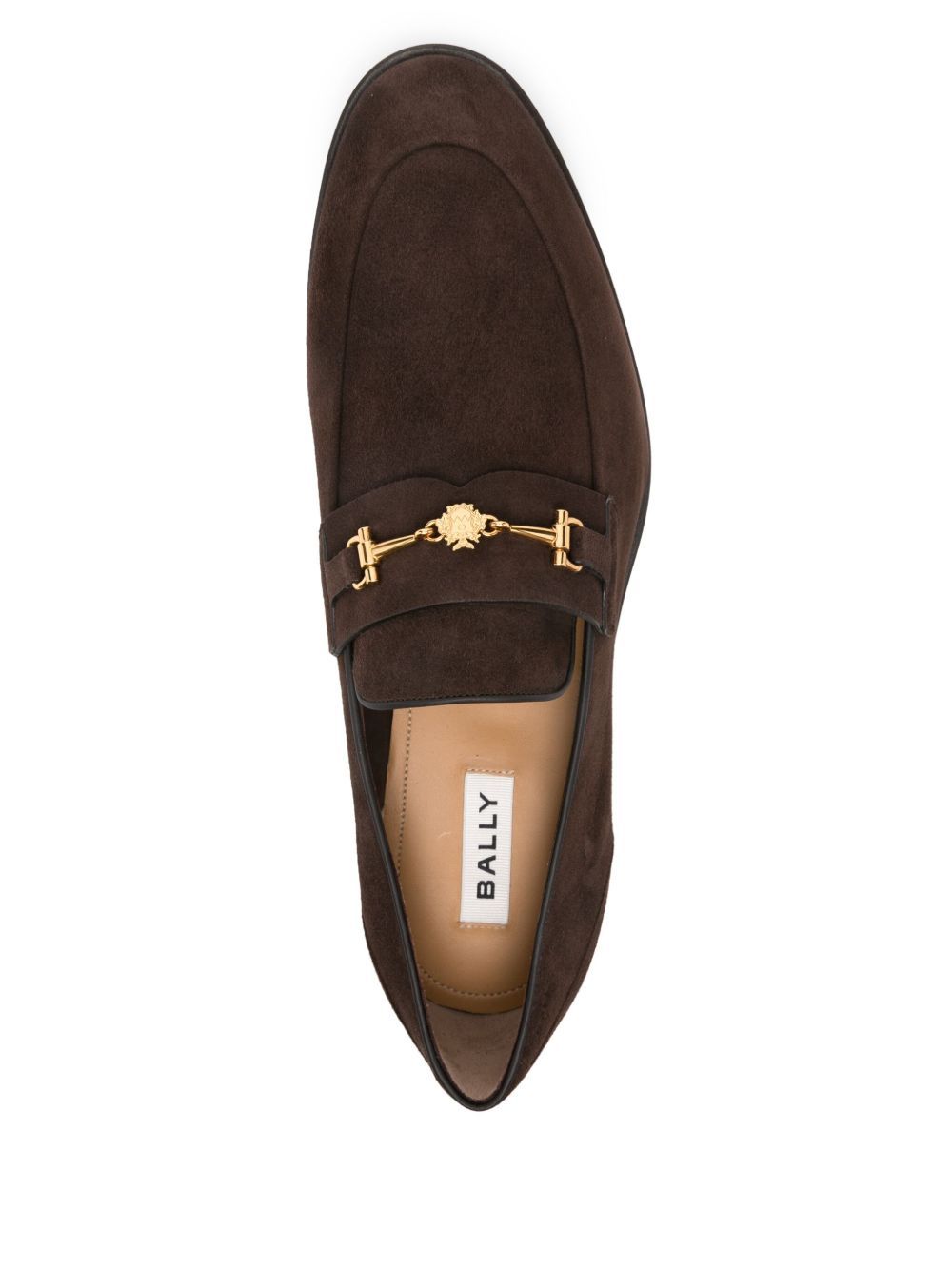 Bally Stacked Heel Suede Loafers Gold Hardware In Brown