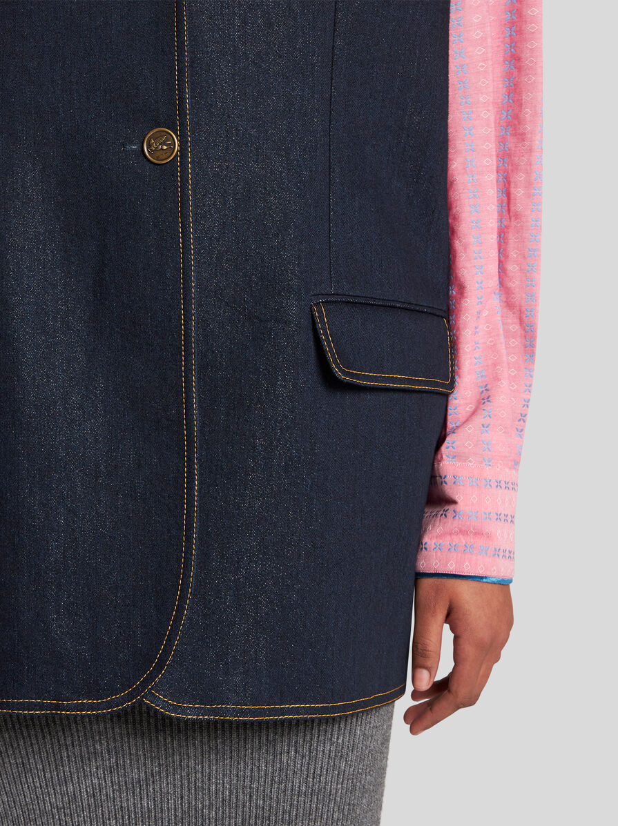 Etro Denim Waistcoat Jackets Blue In Black