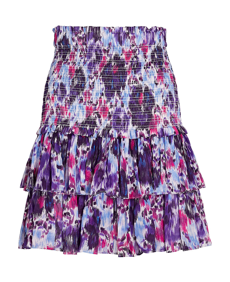 Isabel Marant Étoile Naomi Smocked Floral Tiered Skirt In Purple