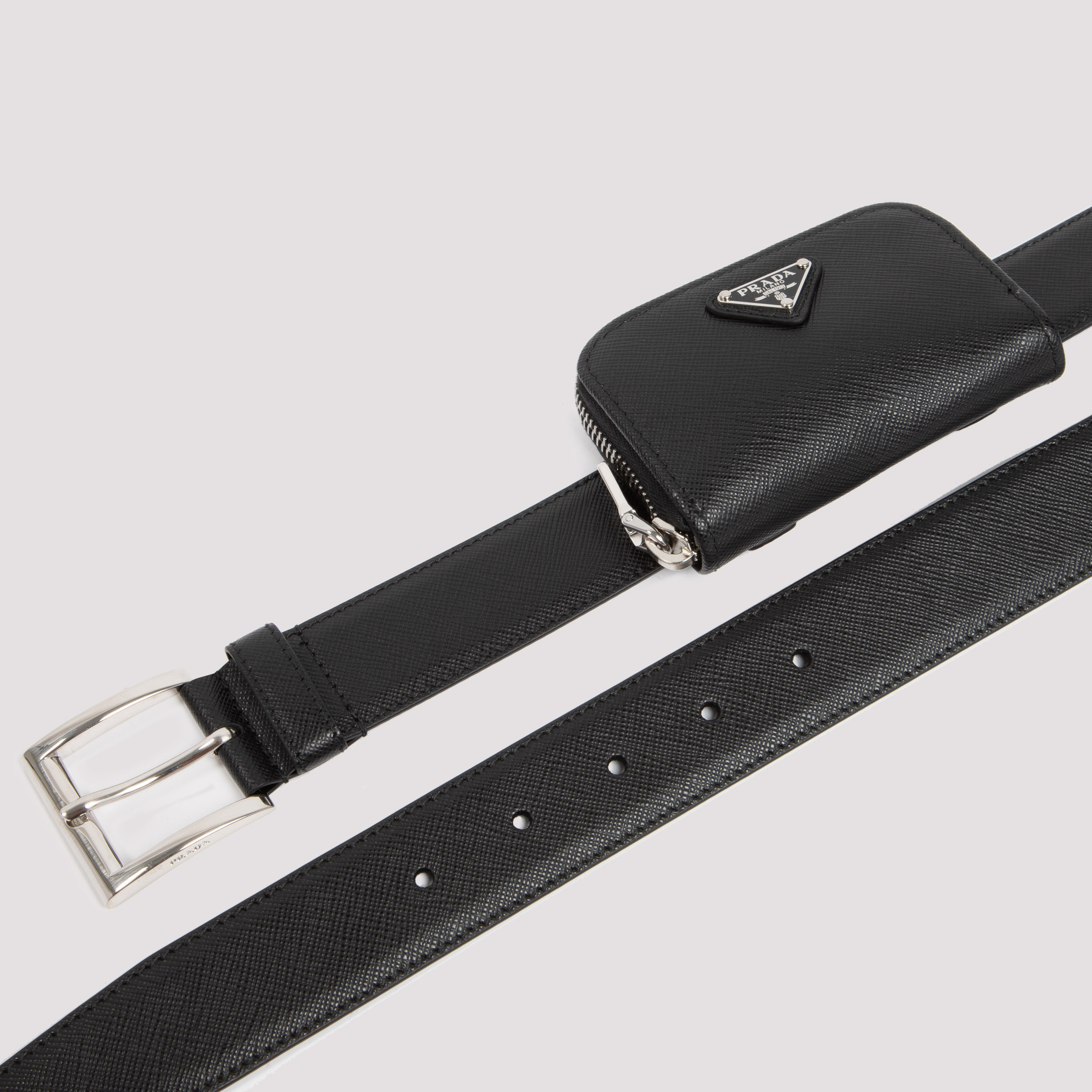 Prada Saffiano Leather Belt In Black