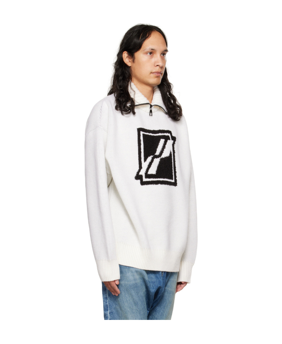 We11 Done Logo Semi-zipper Sweater In White