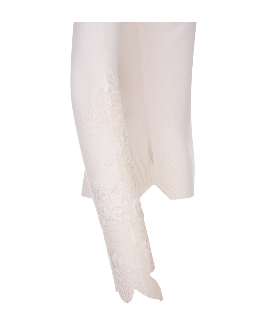 Ermanno Scervino Floral-lace-detail Virgin Wool Jumper In White