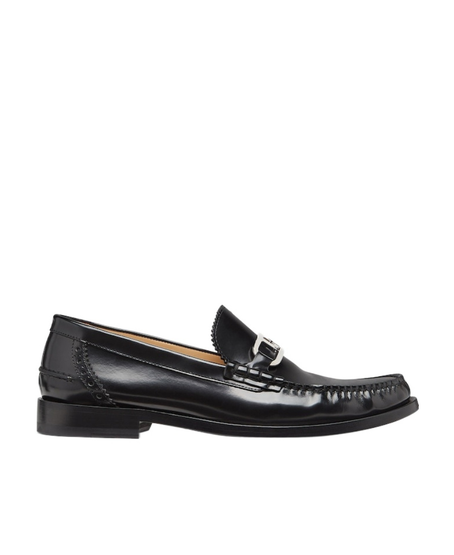 Fendi Logo-plaque Leather Loafers In Black