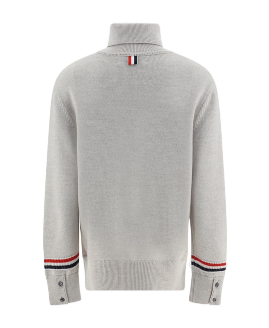 Thom Browne Turtleneck Sweatear With Tricolor Intarsia In Gray
