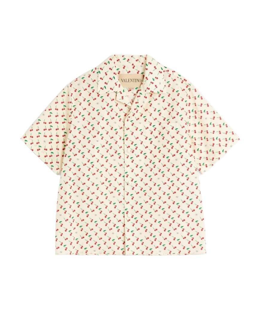 Valentino Cotton Poplin Bowling Shirt With Cherryfic Print In White