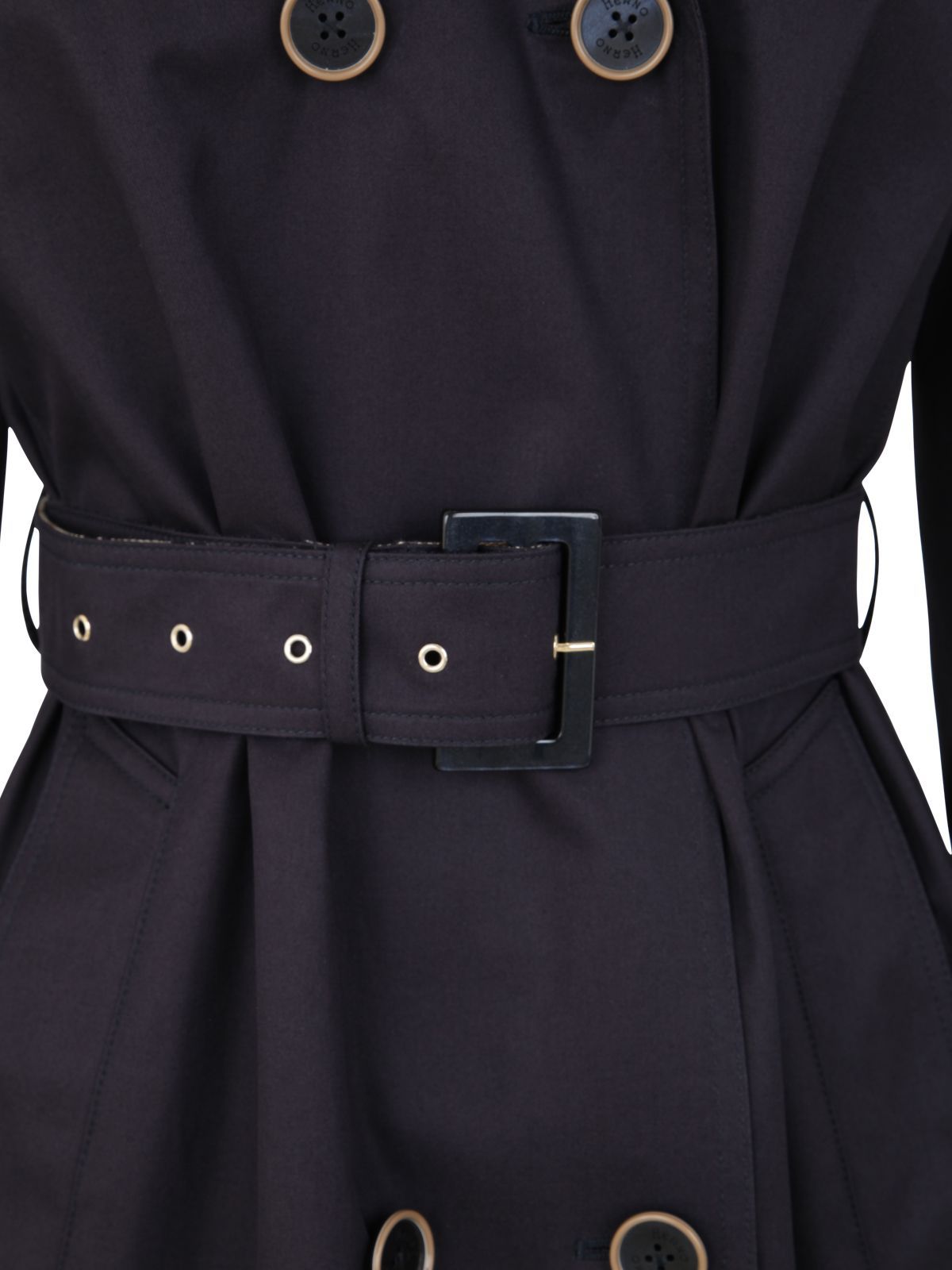 Herno Double-breasted Trench Coat In Black