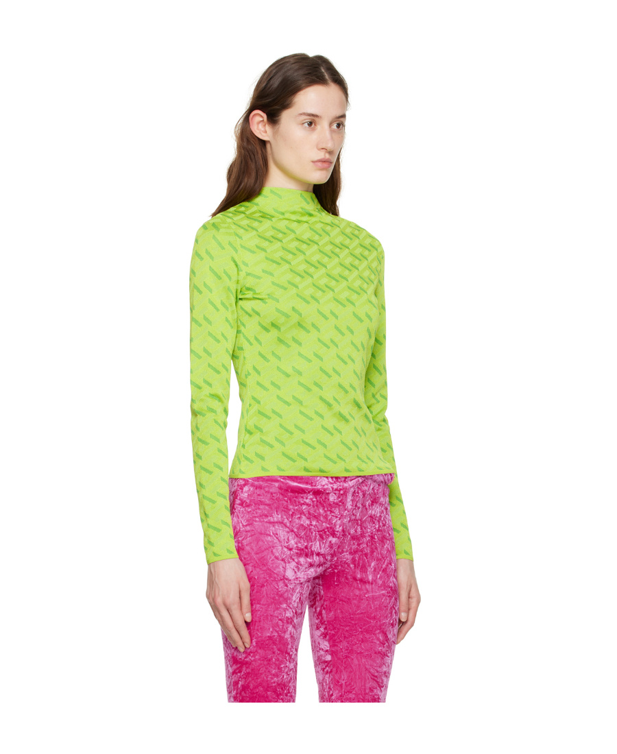 Versace La Greca Monogram Long-sleeve Top In Green