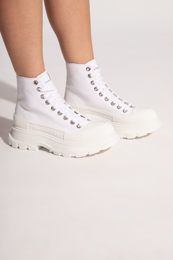 Alexander Mcqueen Tread Slick Canvas And Rubber Exaggerated-sole Ankle Boots In White