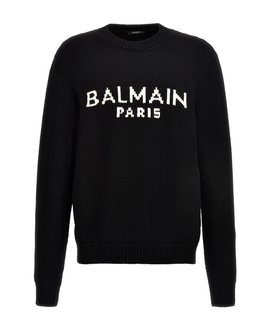 Balmain Jacquard Logo Sweater In Black