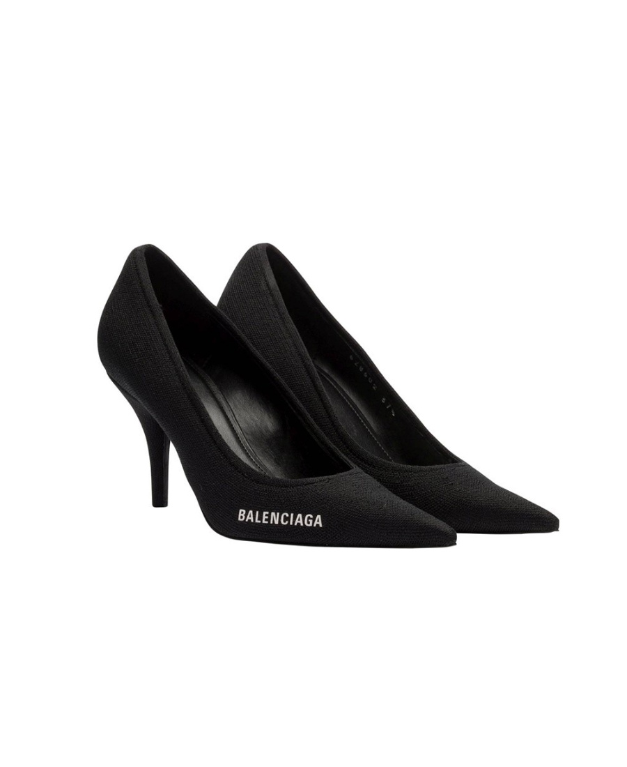 Balenciaga Logo Pointed High Heels In Black